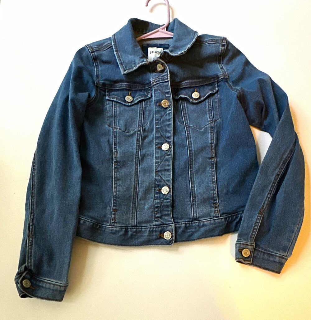 Mudd Girls Size 16 Blue Denim Trucker Jacket Button Front Long Sleeve Pockets